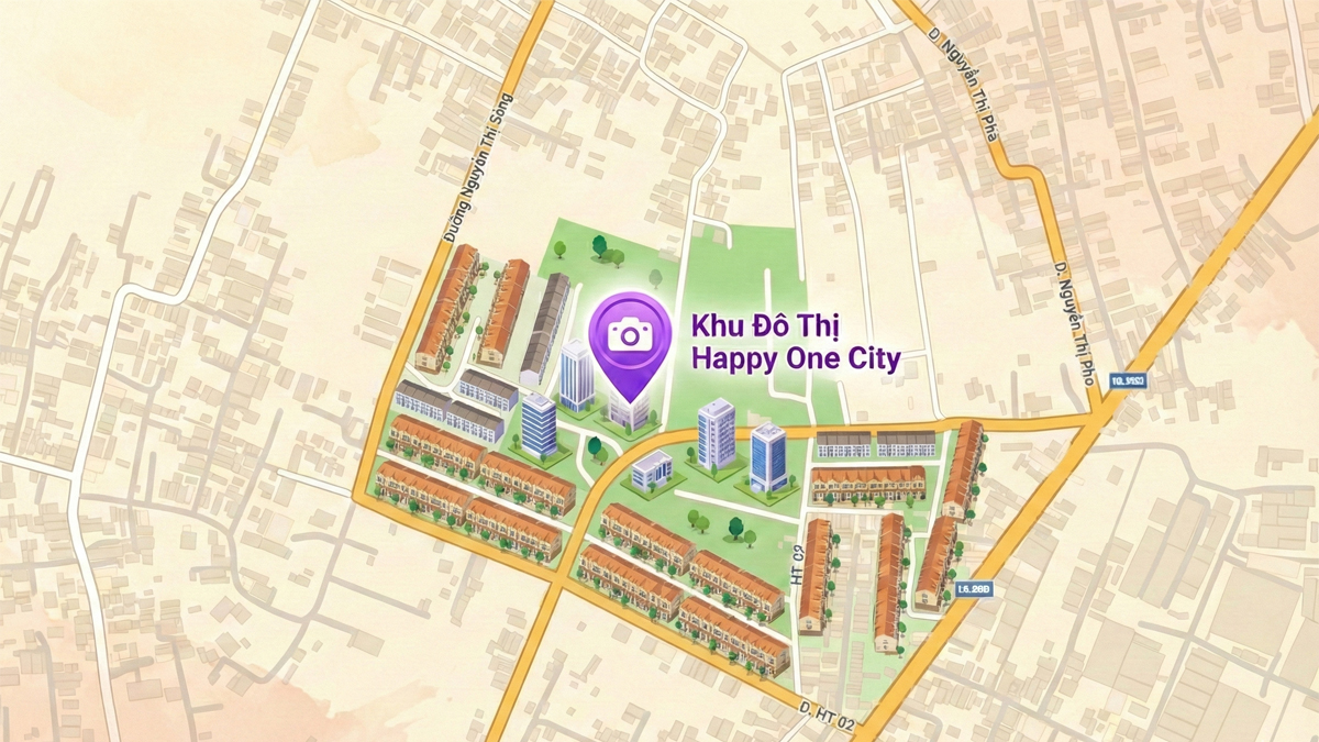 Bản đồ vị trí dự án Happy One City (Happy One Hóc Môn) trên mặt tiền đường Phan Văn Hớn kết nối trung tâm TP.HCM