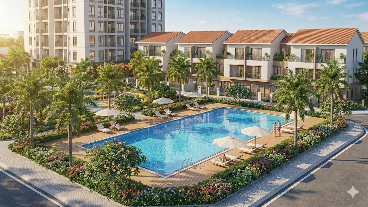 Hồ bơi khu nhà liền kề tại Khu phức hợp Happy One City