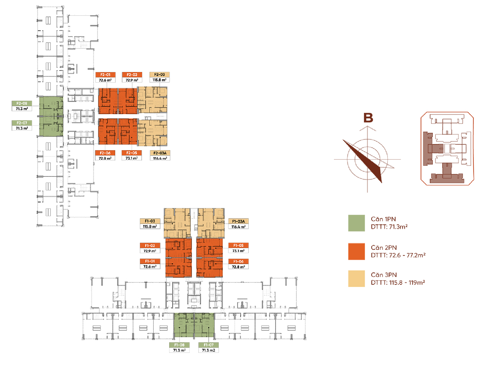 Mặt bằng tầng 3 điển hình tòa F1 và F2 dự án The Flame Vine WTO Hoài Đức.