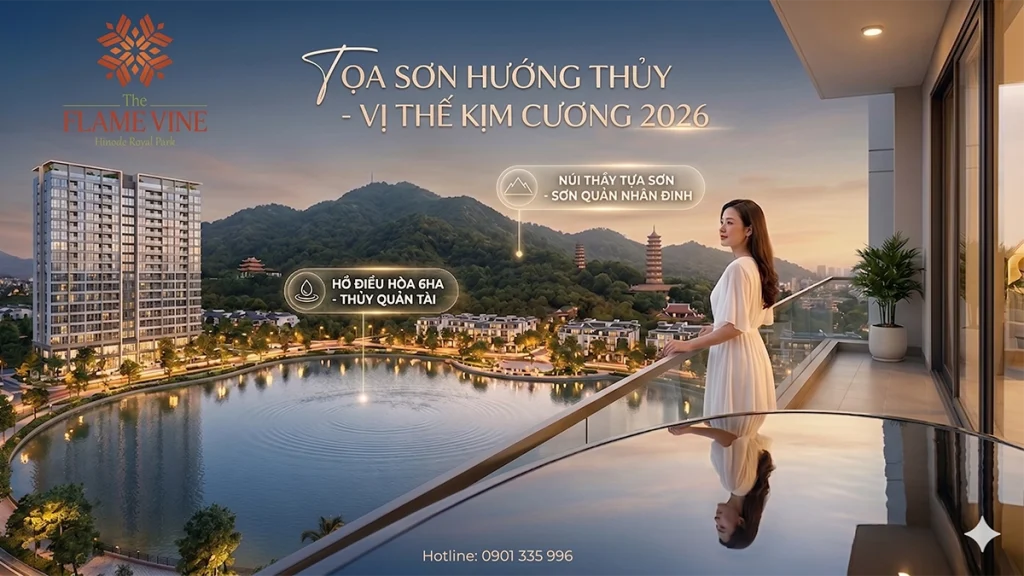 Phối cảnh phong thủy "Tọa Sơn Hướng Thủy" căn hộ The Flame Vine Hinode – Nguồn CĐT WTO.