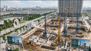 Hình ảnh thực tế tiến độ thi công dự án The Flame Vine WTO tháng 4/2026 - Công trường đang thi công khối đế.