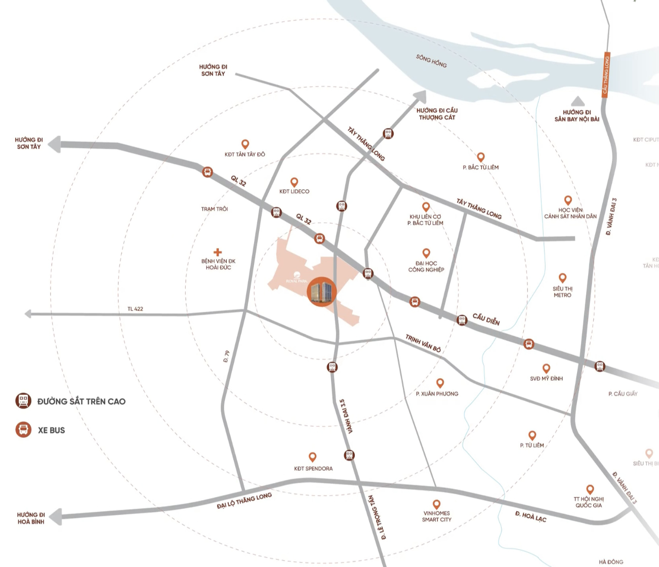 Vị trí dự án The Flame Vine WTO trong lòng đại đô thị Hinode Royal Park Hoài Đức, Hà Nội.